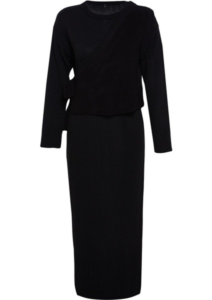 Tarz Kadın Modern Moda Normal Bel Boru Paça Dik Yaka Triko Hırka Elbise Alt-Üst Takım indirimleri