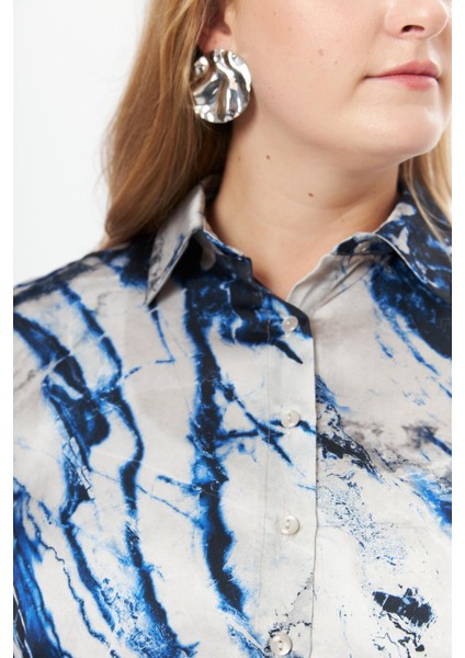 Büyük Beden Desenli Gömlek Indigo indirimleri