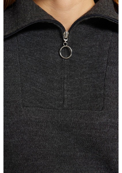 Tarz Kadın Modern Moda Normal Bel Boru Paça Dik Yaka Geniş Kalıp Fermuarlı Triko Alt-Üst Takım fırsatları