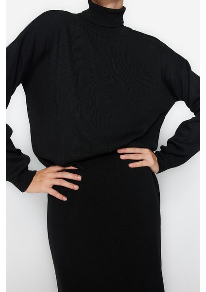 Tarz Kadın Modern Moda Normal Bel Boru Paça Balıkçı Yaka Balıkçı Yaka Triko Etekli Alt-Üst Takım