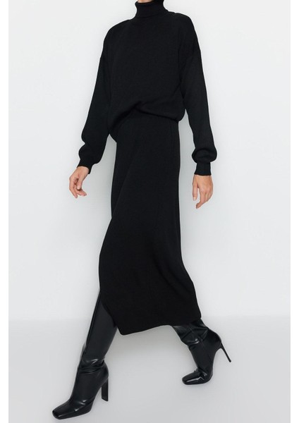 Tarz Kadın Modern Moda Normal Bel Boru Paça Balıkçı Yaka Balıkçı Yaka Triko Etekli Alt-Üst Takım fiyatları