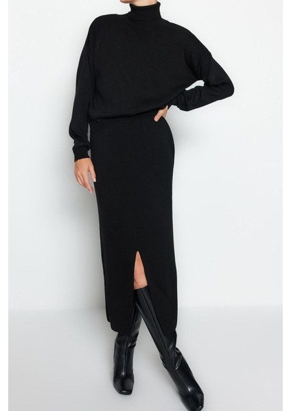 Tarz Kadın Modern Moda Normal Bel Boru Paça Balıkçı Yaka Balıkçı Yaka Triko Etekli Alt-Üst Takım fırsatları