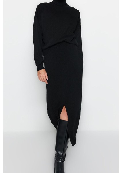 Tarz Kadın Modern Moda Normal Bel Boru Paça Balıkçı Yaka Balıkçı Yaka Triko Etekli Alt-Üst Takım indirimleri