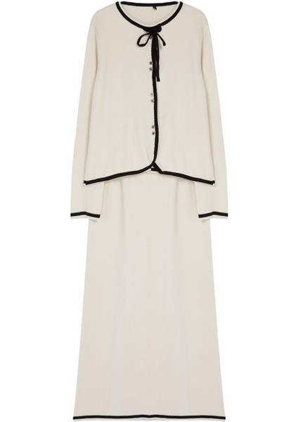 Tarz Kadın Modern Normal Bel Boru Paça Biyeli Aksesuar Düğmeli Triko Hırka Etek Alt-Üst Takım indirimleri