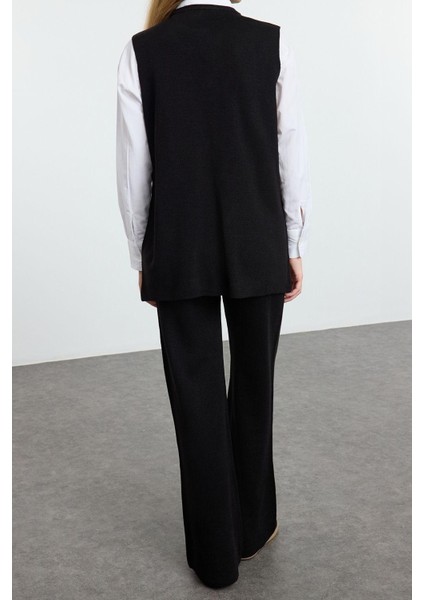 Tarz Kadın Modern Normal Bel Boru Paça Düğme Detaylı Yelek-Pantolon Triko Alt-Üst Takım modelleri