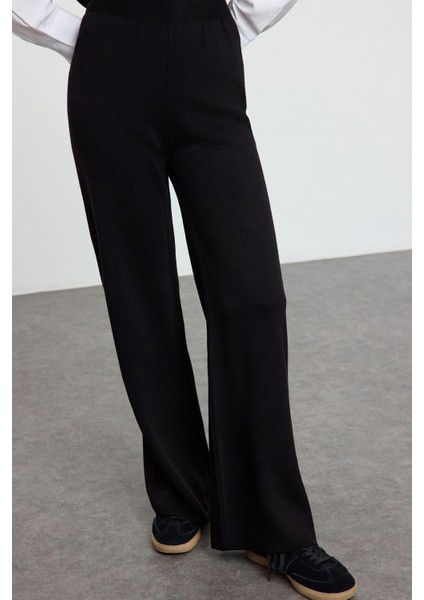 Tarz Kadın Modern Normal Bel Boru Paça Düğme Detaylı Yelek-Pantolon Triko Alt-Üst Takım fırsatları