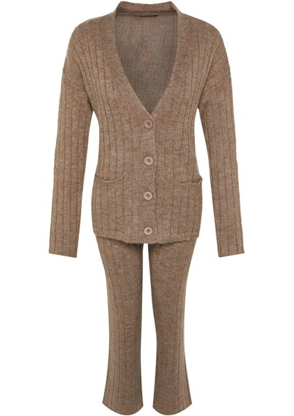 Tarz Kadın Modern Moda Normal Bel Geniş Paça V Yaka Geniş Kalıp Yumuşak Dokulu Triko Alt-Üst Takım indirimleri