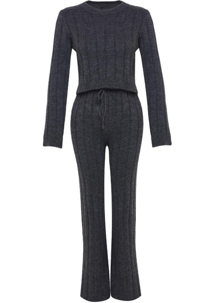 Tarz Kadın Modern Moda Normal Bel Boru Paça Bisiklet Yaka Crop Yumuşak Dokulu Triko Alt-Üst Takım indirimleri