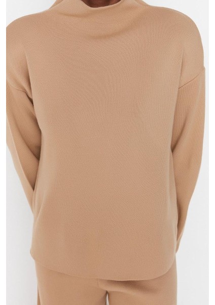 Tarz Kadın Modern Moda Normal Bel Geniş Paça Dik Yaka Dik Yaka Triko Alt-Üst Takım