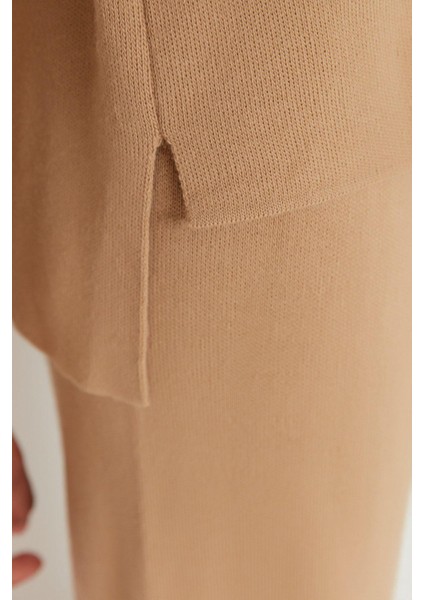 Tarz Kadın Modern Moda Normal Bel Geniş Paça Dik Yaka Dik Yaka Triko Alt-Üst Takım fırsatları