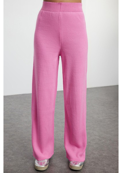 Tarz Kadın Modern Moda Normal Bel Geniş Paça V Yaka Polo Yaka Ftilli Triko Alt-Üst Takım fırsatları