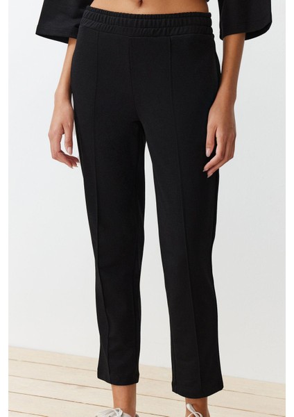 Tarz Kadın Modern Normal Bel Boru Paça Kalıp Dokuma Garni Detaylı Örme Bluz Pantolon Alt-Üst Takım modelleri