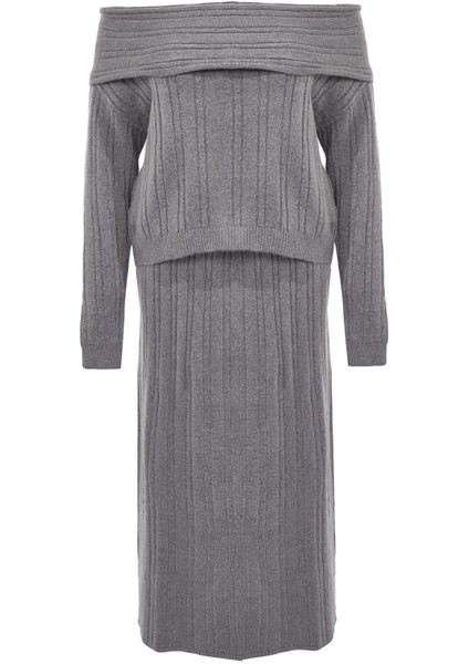 Tarz Kadın Modern Normal Bel Boru Paça Carmen Yaka Yumuşak Dokulu Carmen Yaka Triko Alt-Üst Takım indirimleri