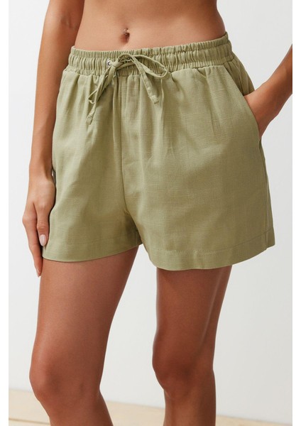 Tarz Kadın Modern Moda Normal Bel Boru Paça Gömlek Yaka Dokuma Keten Görünümlü Gömlek Şort Takım modelleri