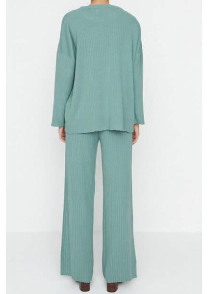 Tarz Kadın Modern Moda Normal Bel Boru Paça Bisiklet Yaka Basic Bisiklet Yaka Triko Alt-Üst Takım modelleri