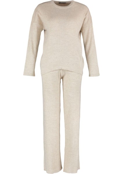 Tarz Kadın Modern Moda Normal Bel Boru Paça Bisiklet Yaka Basic Bisiklet Yaka Triko Alt-Üst Takım indirimleri