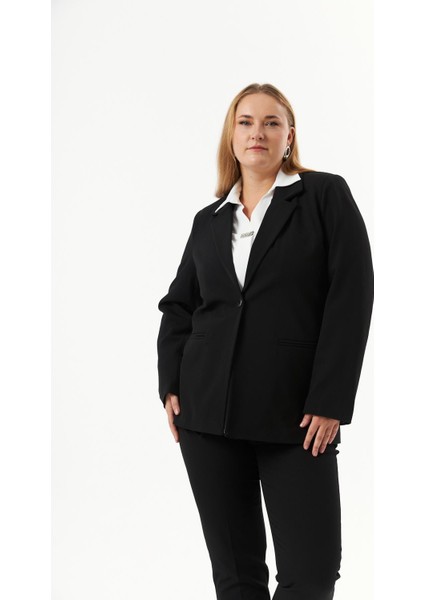 Büyük Beden Fileto Cep Astarlı Ceket Siyah modelleri