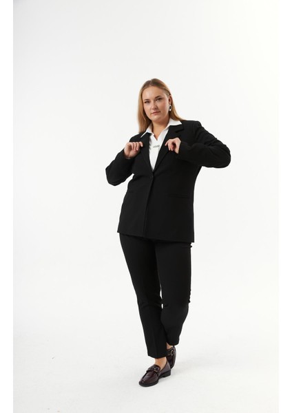 Büyük Beden Fileto Cep Astarlı Ceket Siyah indirimleri