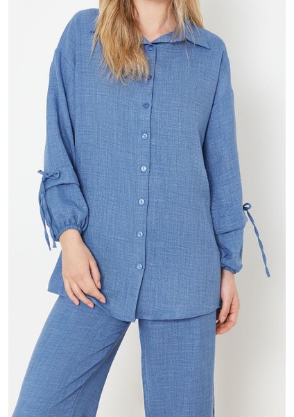 Tarz Kadın Modern Moda Normal Bel Boru Paça V Yaka Keten Görünümlü Dokuma Alt-Üst Takım fiyatları