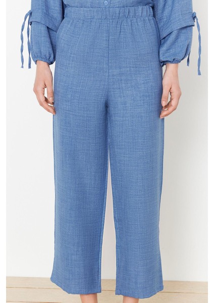 Tarz Kadın Modern Moda Normal Bel Boru Paça V Yaka Keten Görünümlü Dokuma Alt-Üst Takım modelleri