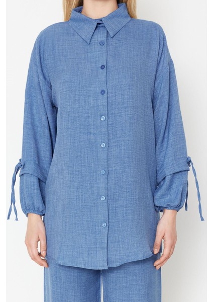 Tarz Kadın Modern Moda Normal Bel Boru Paça V Yaka Keten Görünümlü Dokuma Alt-Üst Takım fırsatları