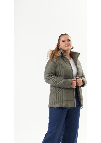 Büyük Beden Kapitone Şişme Mont Astarlı Çağla Yeşili fiyatları