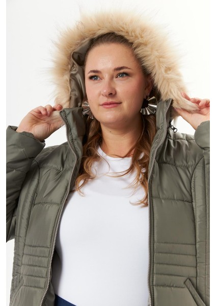 Büyük Beden Kapitone Şişme Mont Astarlı Çağla Yeşili modelleri