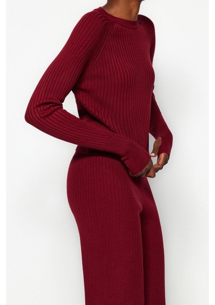 Tarz Kadın Modern Moda Normal Bel Boru Paça Bisiklet Yaka Basic Parmak Detaylı Triko Alt-Üst Takım