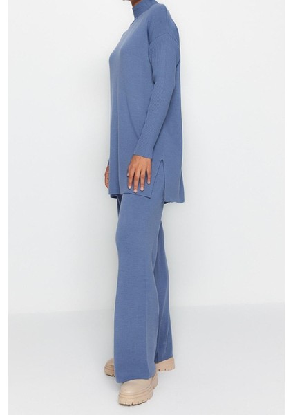 Tarz Kadın Modern Moda Normal Bel Geniş Paça Balıkçı Yaka Yırtmaçlı Geniş Paça Triko Alt-Üst Takım fiyatları