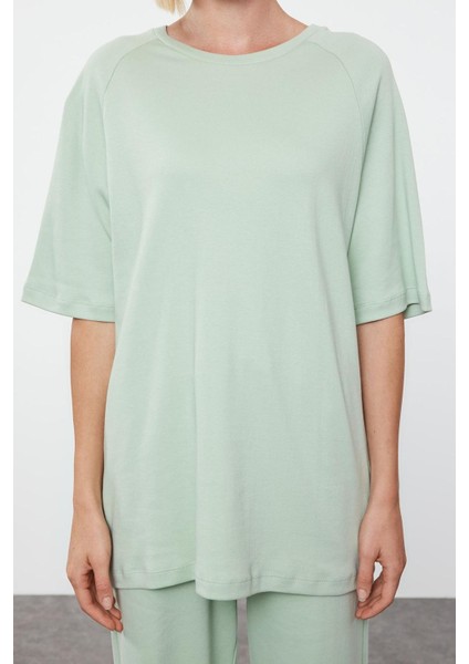 Tarz Kadın Normal Bel Geniş Paça Rahat Kalıp Wide Leg Geniş Paça Örme Bluz Pantolon Alt-Üst Takım fırsatları