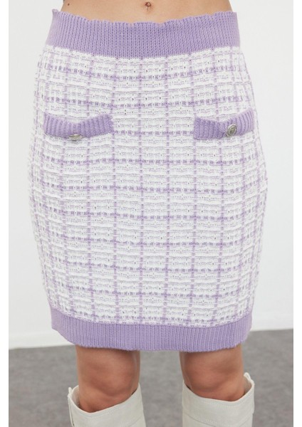 Tarz Kadın Modern Moda Normal Bel Boru Paça Bisiklet Yaka Tüvit Görünümlü Simli Triko Alt-Üst Takım modelleri