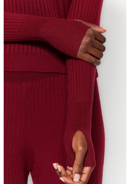 Tarz Kadın Modern Moda Normal Bel Boru Paça Bisiklet Yaka Basic Parmak Detaylı Triko Alt-Üst Takım modelleri