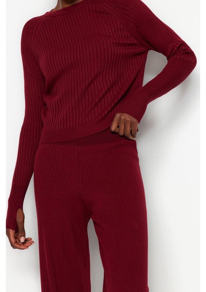 Tarz Kadın Modern Moda Normal Bel Boru Paça Bisiklet Yaka Basic Parmak Detaylı Triko Alt-Üst Takım fırsatları