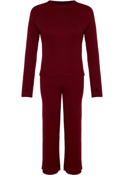 Tarz Kadın Modern Moda Normal Bel Boru Paça Bisiklet Yaka Basic Parmak Detaylı Triko Alt-Üst Takım indirimleri