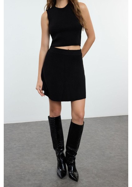 Tarz Kadın Modern Moda Normal Bel Boru Paça Ceket Yaka Etek-Bluz-Hırka Üçlü Triko Alt-Üst Takım fiyatları