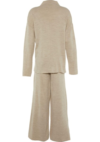 Tarz Kadın Modern Moda Normal Bel Geniş Paça Dik Yaka Dik Yaka Triko Alt-Üst Takım indirimleri