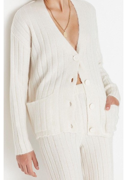 Tarz Kadın Modern Moda Normal Bel Geniş Paça V Yaka Geniş Kalıp Yumuşak Dokulu Triko Alt-Üst Takım