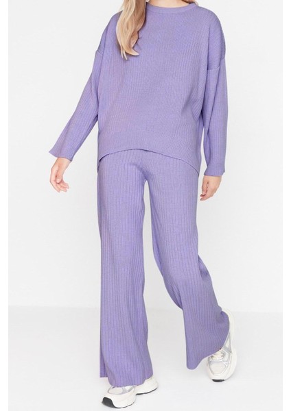 Tarz Kadın Modern Moda Normal Bel Boru Paça Bisiklet Yaka Basic Bisiklet Yaka Triko Alt-Üst Takım fiyatları