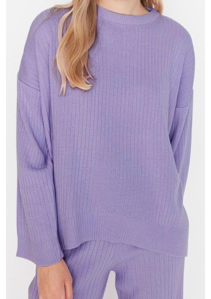 Tarz Kadın Modern Moda Normal Bel Boru Paça Bisiklet Yaka Basic Bisiklet Yaka Triko Alt-Üst Takım modelleri