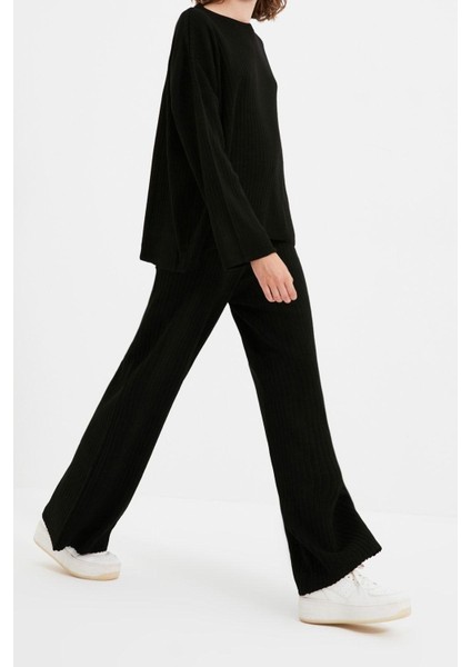 Tarz Kadın Modern Moda Normal Bel Boru Paça Bisiklet Yaka Basic Bisiklet Yaka Triko Alt-Üst Takım fırsatları