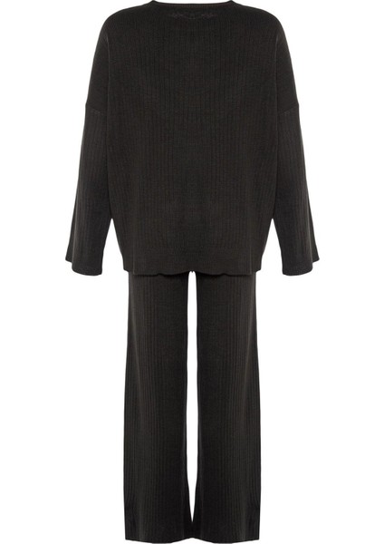 Tarz Kadın Modern Moda Normal Bel Boru Paça Bisiklet Yaka Basic Bisiklet Yaka Triko Alt-Üst Takım indirimleri