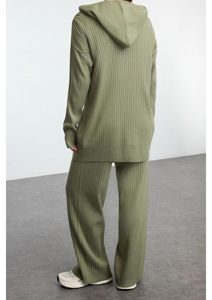 Tarz Kadın Modern Moda Normal Bel Geniş Paça Kapüşonlu Kapüşonlu Oversize Triko Alt-Üst Takım fırsatları