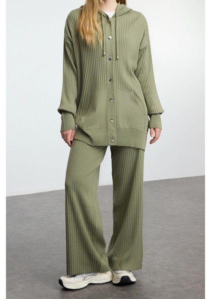 Tarz Kadın Modern Moda Normal Bel Geniş Paça Kapüşonlu Kapüşonlu Oversize Triko Alt-Üst Takım indirimleri