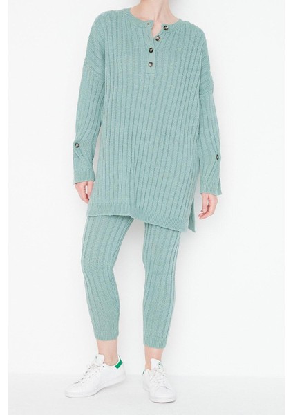 Tarz Kadın Modern Moda Normal Bel Dar Paça Bisiklet Yaka Fitilli Geniş Kalıp Triko Alt-Üst Takım indirimleri