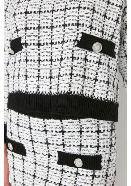 Tarz Kadın Modern Moda Normal Bel Boru Paça Bisiklet Yaka Tüvit Görünümlü Simli Triko Alt-Üst Takım modelleri