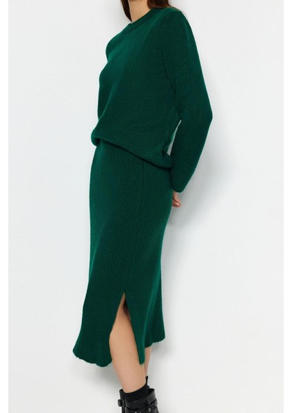 Tarz Kadın Modern Moda Normal Bel Geniş Paça Bisiklet Yaka Yumuşak Dokulu Triko Alt-Üst Takım