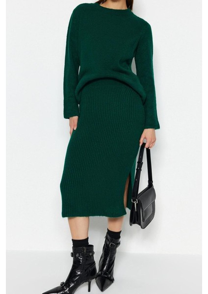 Tarz Kadın Modern Moda Normal Bel Geniş Paça Bisiklet Yaka Yumuşak Dokulu Triko Alt-Üst Takım fırsatları