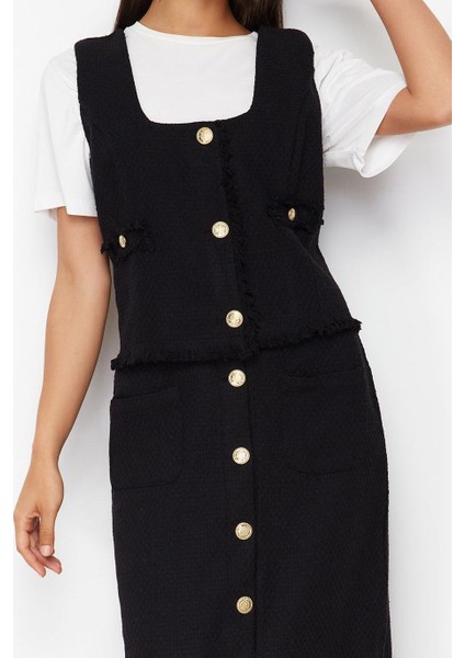 Tarz Kadın Modern Moda Normal Bel Boru Paça V Yaka Tüvit Yelek Etek Dokuma Alt Üst Takım