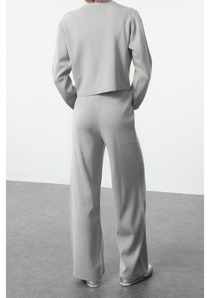 Tarz Kadın Modern Moda Normal Bel Boru Paça Bisiklet Yaka Crop Hırka-Pantalon Triko Alt-Üst Takım modelleri