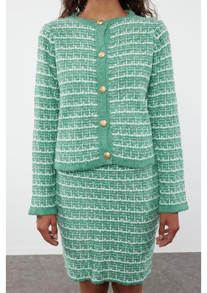 Tarz Kadın Modern Normal Bel Boru Paça Örgü Detaylı Yumuşak Dokulu Hırka-Etek Triko Alt-Üst Takım fırsatları